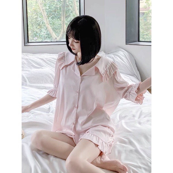 Bộ ngủ lụa ngọc trai Nacy cao cấp ⚡️FREE SHIP⚡️bộ đùi lụa