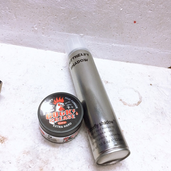Combo Gôm Sáp Vuốt Tóc Nam Con Gà Cock Crease và Keo Xịt Tóc Butterfly  Shadow 320ml