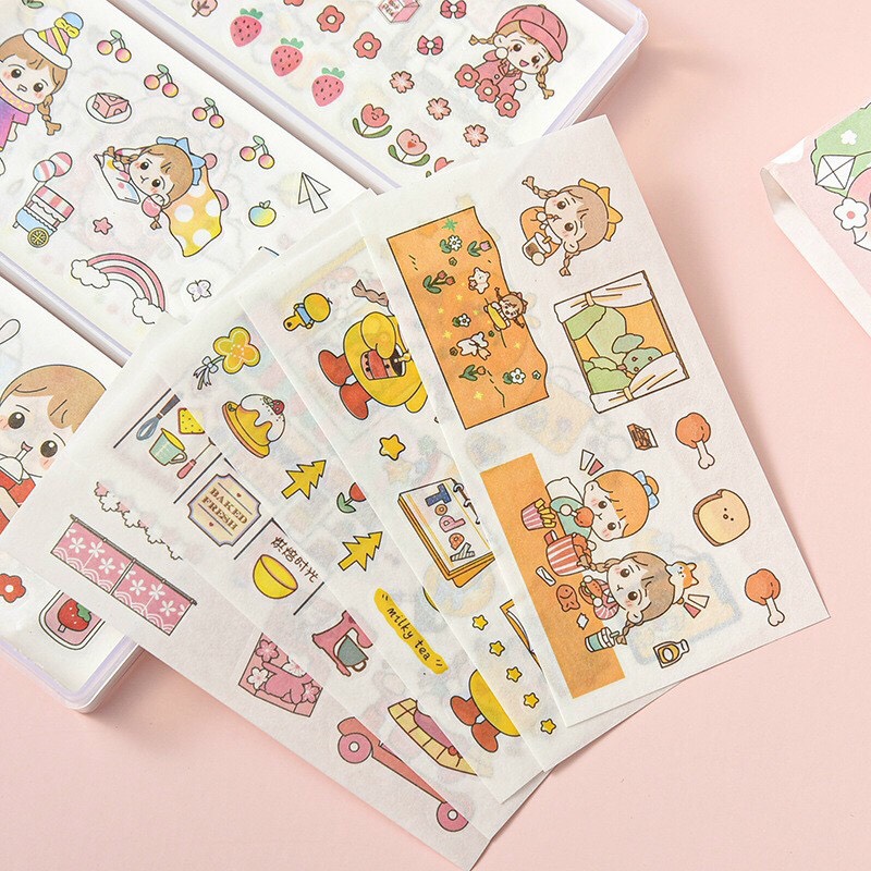 Combo 30 tờ Sticker dán mini lẻ tấm cô gái cute