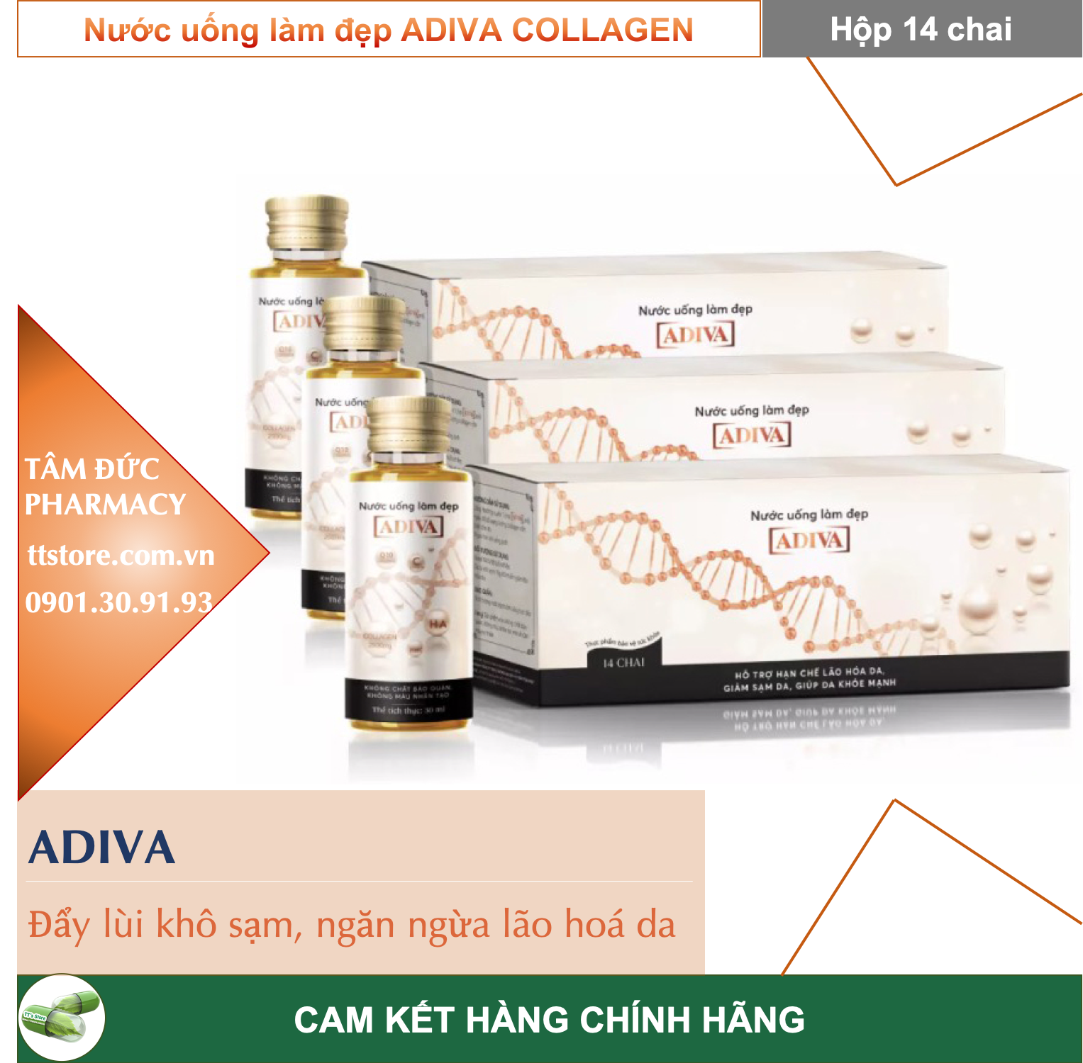 [HCM][COMBO 3 HỘP] ADIVA Collagen [Hộp 14 chai]