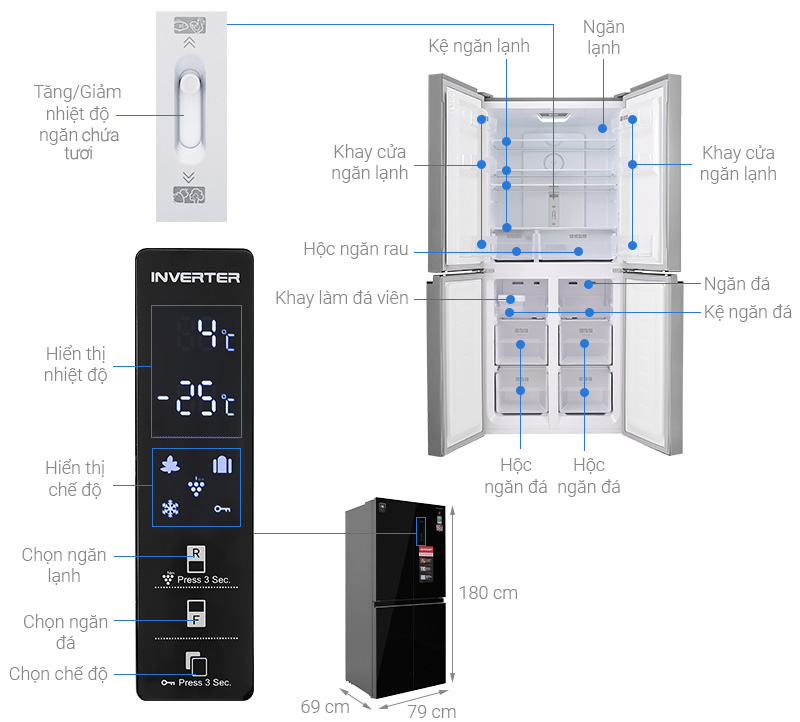[TRẢ GÓP 0%] Tủ lạnh Sharp Inverter SBS 401 lít SJ-FXP480VG-BK (Giá áp dụng giao nội thành HN, HCM& các tỉnh liên hệ shop)