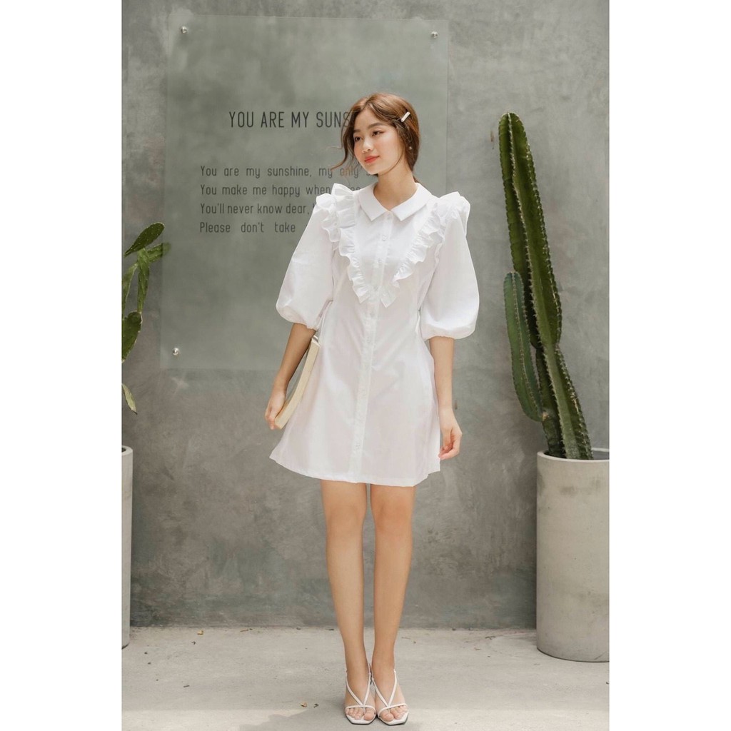 Đầm phối bèo tay lỡ 2 màu