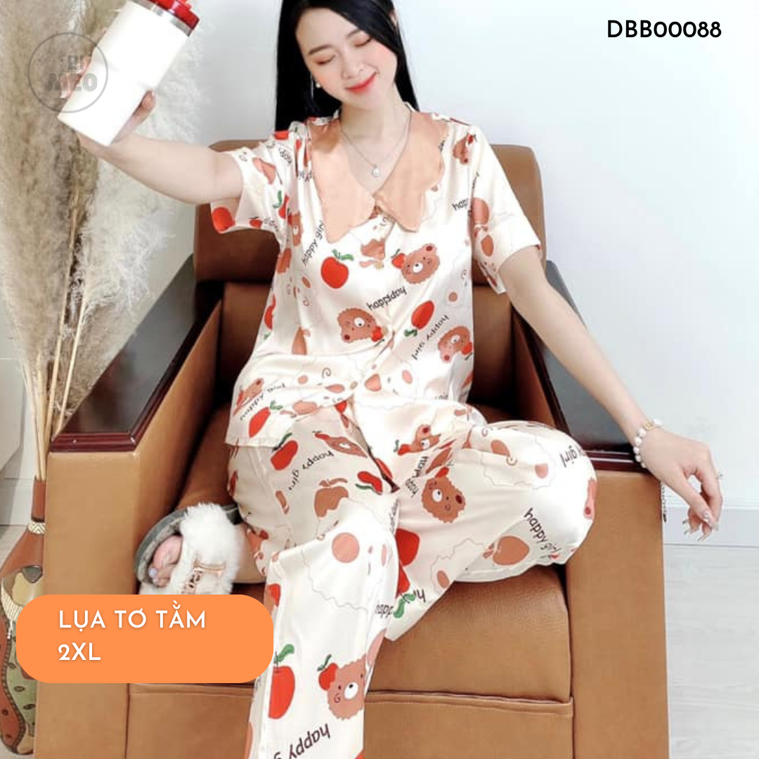 [SIZE 55-75KG] Đồ ngủ nữ pijama - Lụa tơ tằm kiểu quần dài  - DBB00088