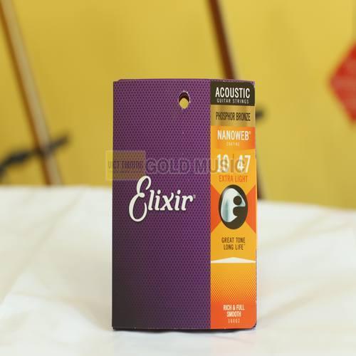 Dây Đàn Guitar Acoustic Elixir 16002 – Phosphor Bronze Nanoweb Extra Light 10-47, Bền Âm, Cảm Giác Mượt