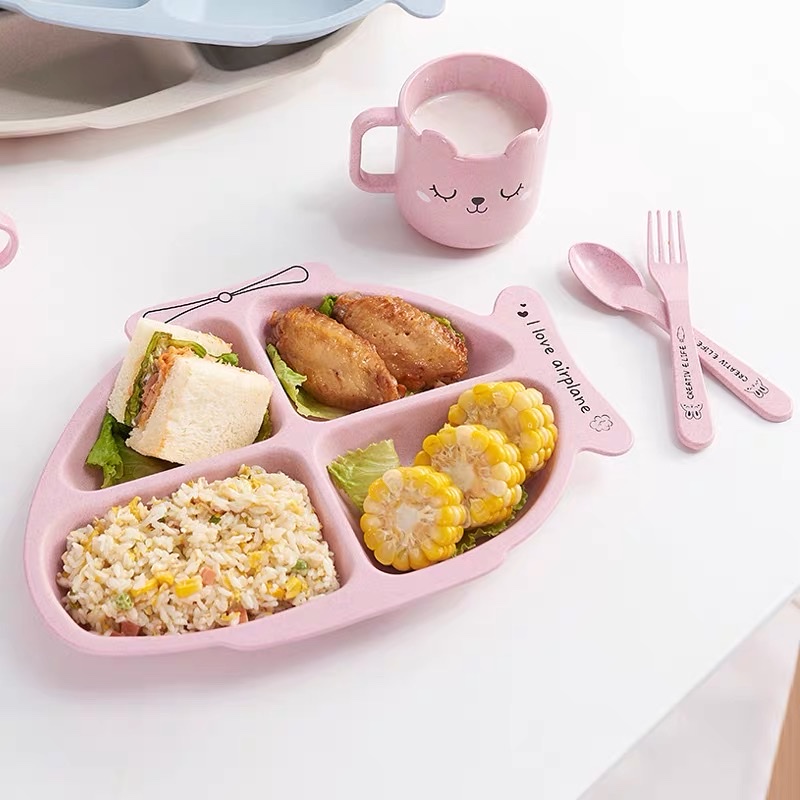 Khay Ăn Dặm Lúa mạch, set khay lúa mạch kèm thìa dĩa