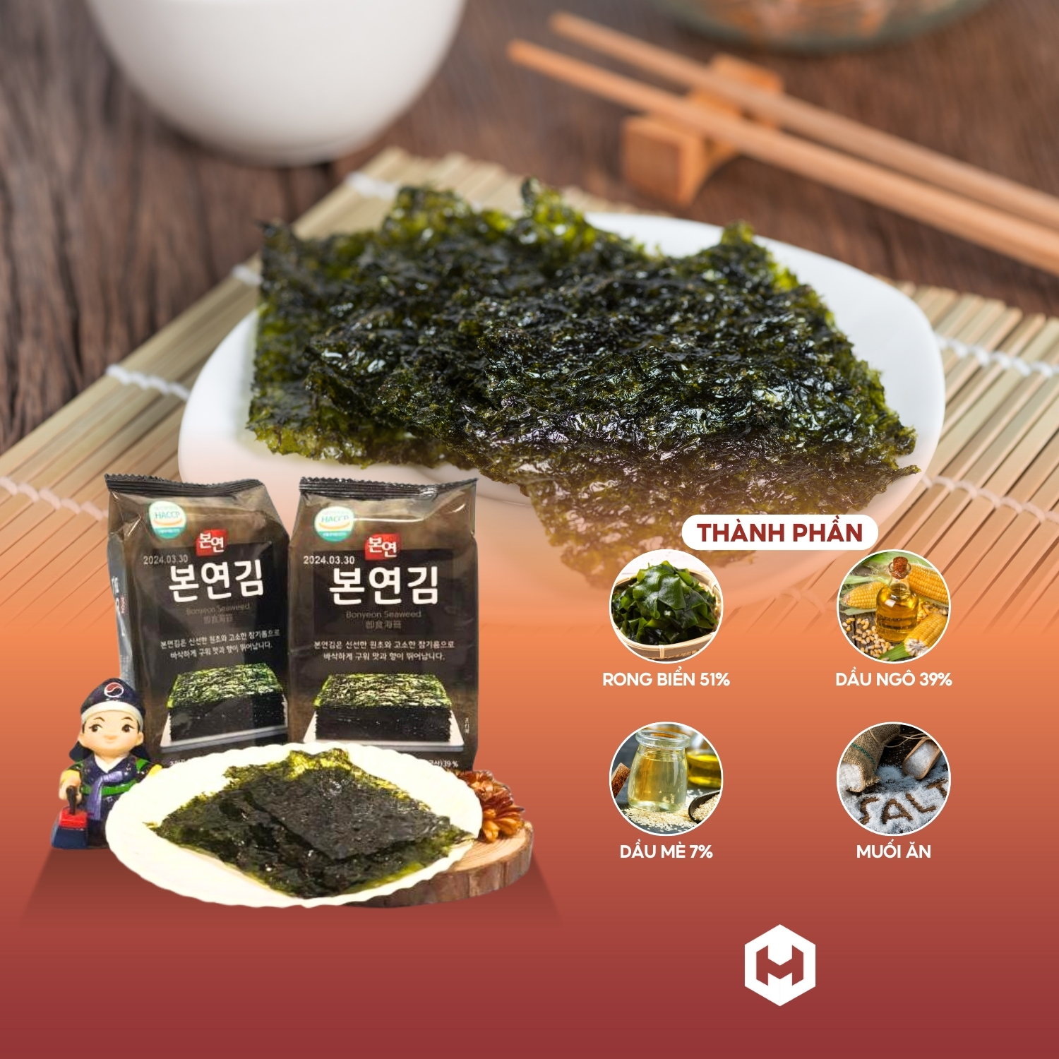 [CHÍNH HÃNG] Thùng Rong Biển Tẩm Vị Boyeon Hàn Quốc