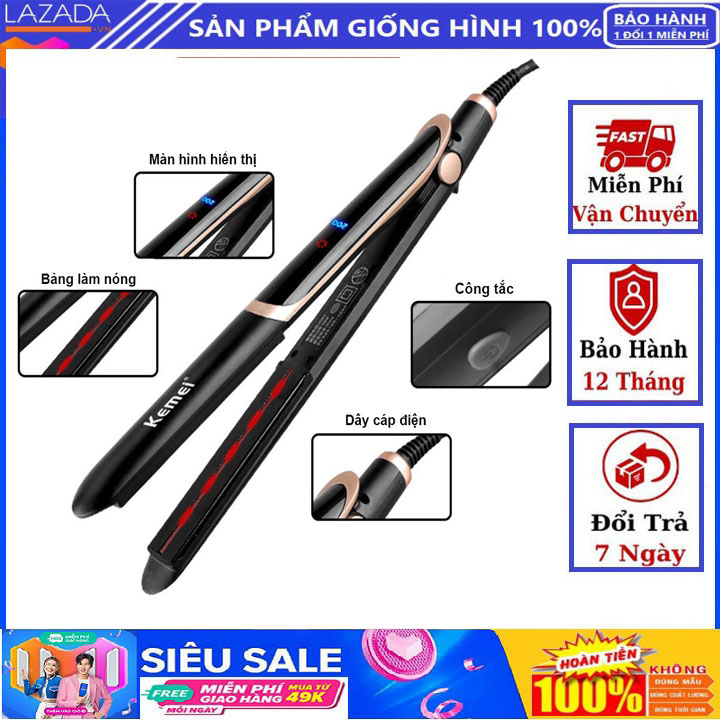 Máy ép tóc, máy làm tóc, máy là duỗi thẳng tóc 4 mức nhiệt kemei 2219-dụng cụ tạo kiểu,làm đẹp, là thẳng tóc