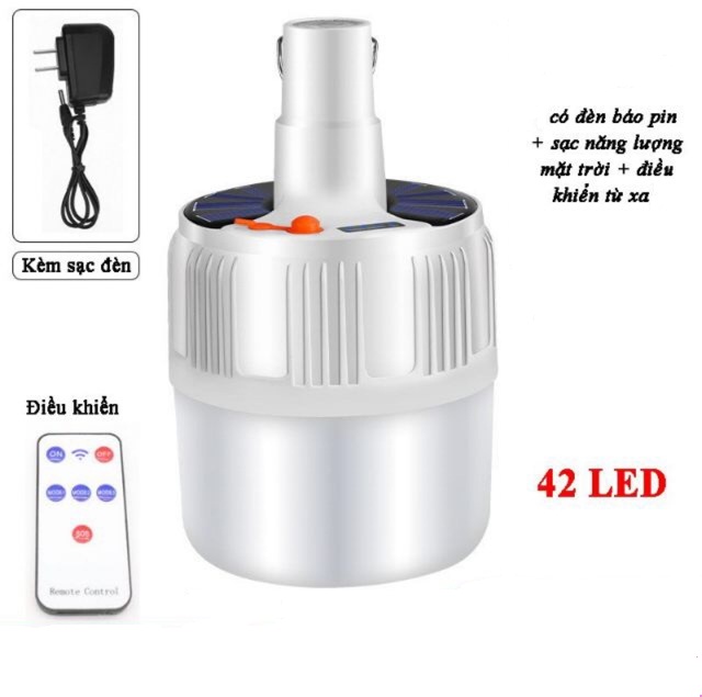 Bóng Đèn Buld Tích Điện Có Remote Điều Khiển Siêu Sáng 2 Chế Độ Sạc Pin Và Năng Lượng Mặt Trời