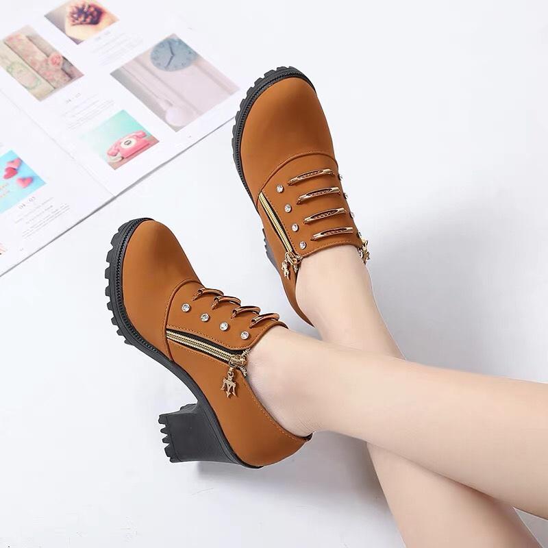 bốt nữ gộc ngọc da lộn nâu cực sang