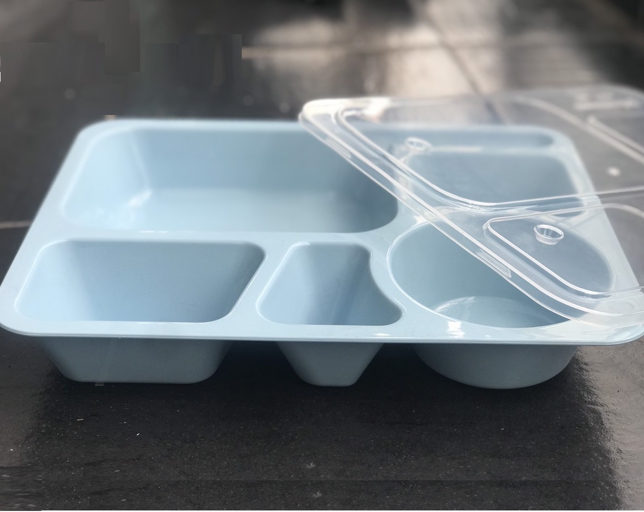 [Ảnh Thật] Khay Cơm Nhựa 5 Ngăn, Sâu Lòng, Có Nắp Đậy. Thương Hiệu Nhựa Việt Nam An Toàn, Cao Cấp. Kích thước: 32x26x5.5 (cm)