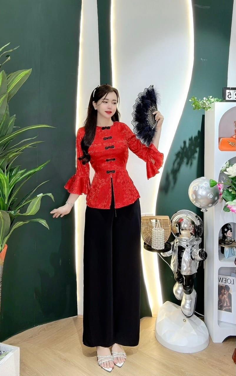 Bộ lam tay loe nút tàu gấm xước