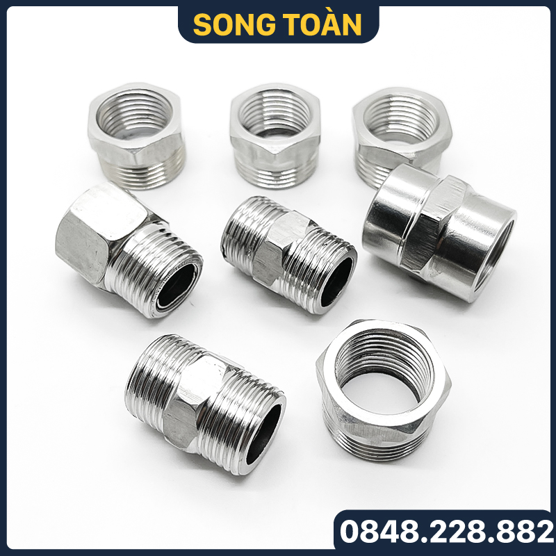 Đầu Nối Ren Inox, Nối Ren Trong Ngoài 1/2 21 & 3/4 27 Kép Lơ Cả Rá Măng Sông Nối Ren Dân Dụng Ống Nước - Inox Bóng