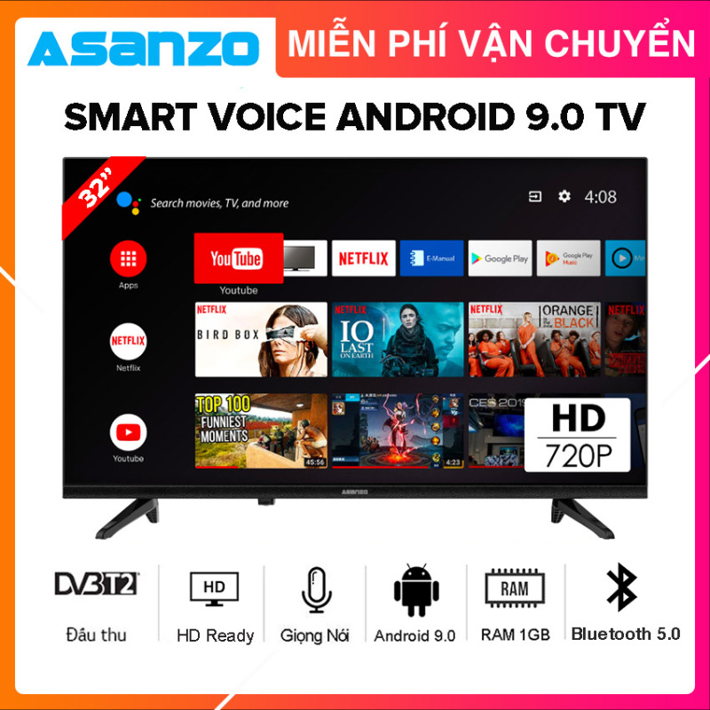 Bảng giá [SẢN PHẨM MỚI] Smart Voice Tivi Asanzo 32 inch HD - Model 32S51 Android 9.0, Điều khiển giọng nói, Bluetooth 5.0, Wifi 2.4GHz, Dolby Digital, Chromecast built-in, Netflix, Amazon Prime Video, Clip TV, DVB-T2, Tivi Giá Rẻ - Bảo Hành 2 Năm