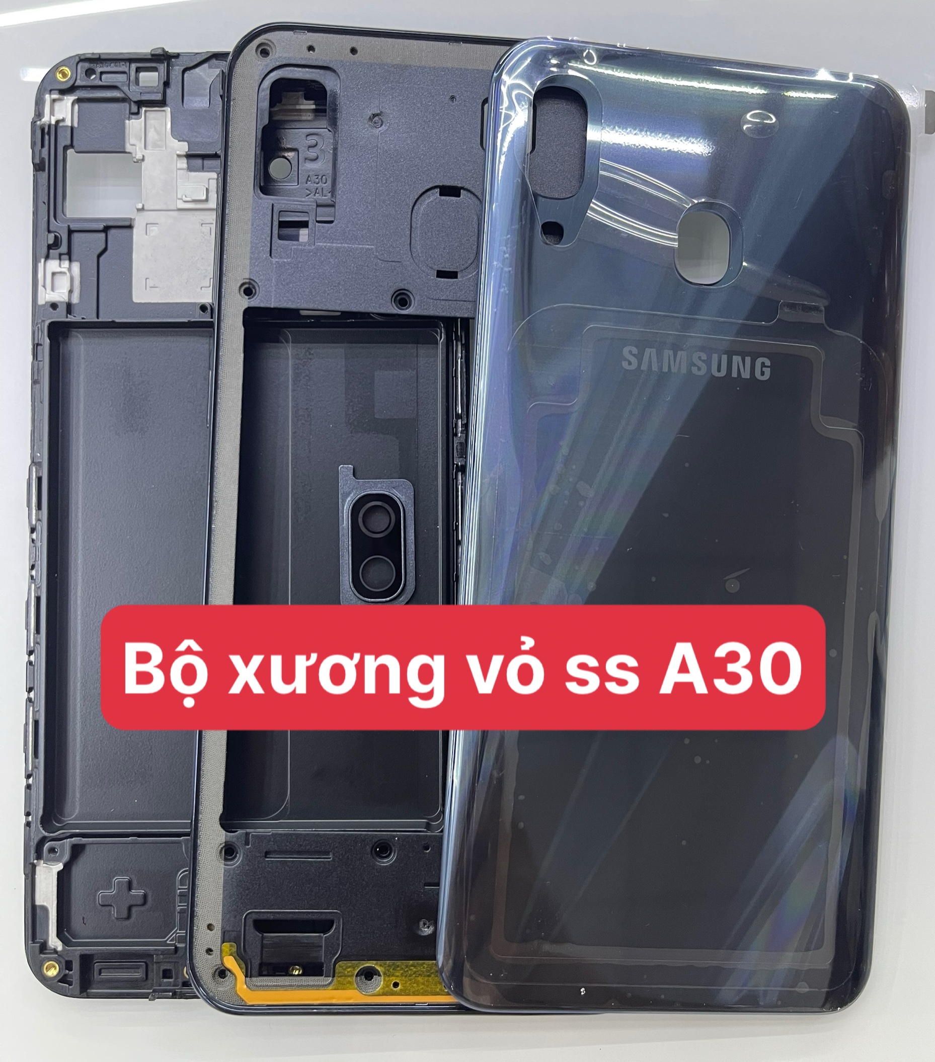 Bộ vỏ sam sung A30 ZIN(GỒM SƯỜN,LƯNG,KÍNH CAM,PHÍM BẤM)