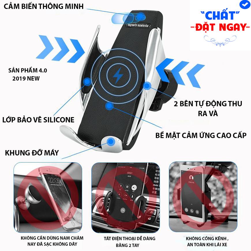 Bộ Sạc Nhanh Điện Thoại Cảm Biến Không Dây, Giá Đỡ Kiêm Sạc Không Dây, Sạc Không Dây Cảm Ứng S5, Dễ Dàng Nhấc Điện Thoại Bằng Một Tay. Nút Bấm Cảm Ứng Một Chạm Sẽ Nhả Điện Thoại, Bảo Hành  Bởi Lucky Store Sg.