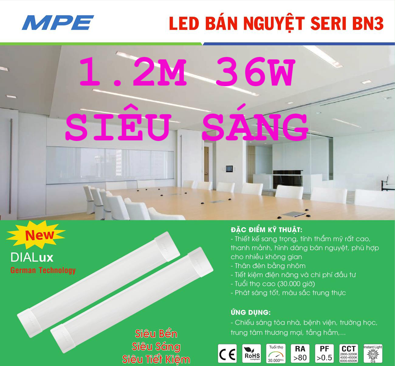 Đèn Led Bán Nguyệt MPE 1m2 - BN2