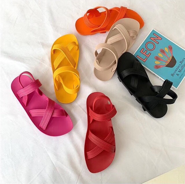 [Hoàn Tiền 15%]Giày Sandal đế bằng quai chéo siêu dẻo