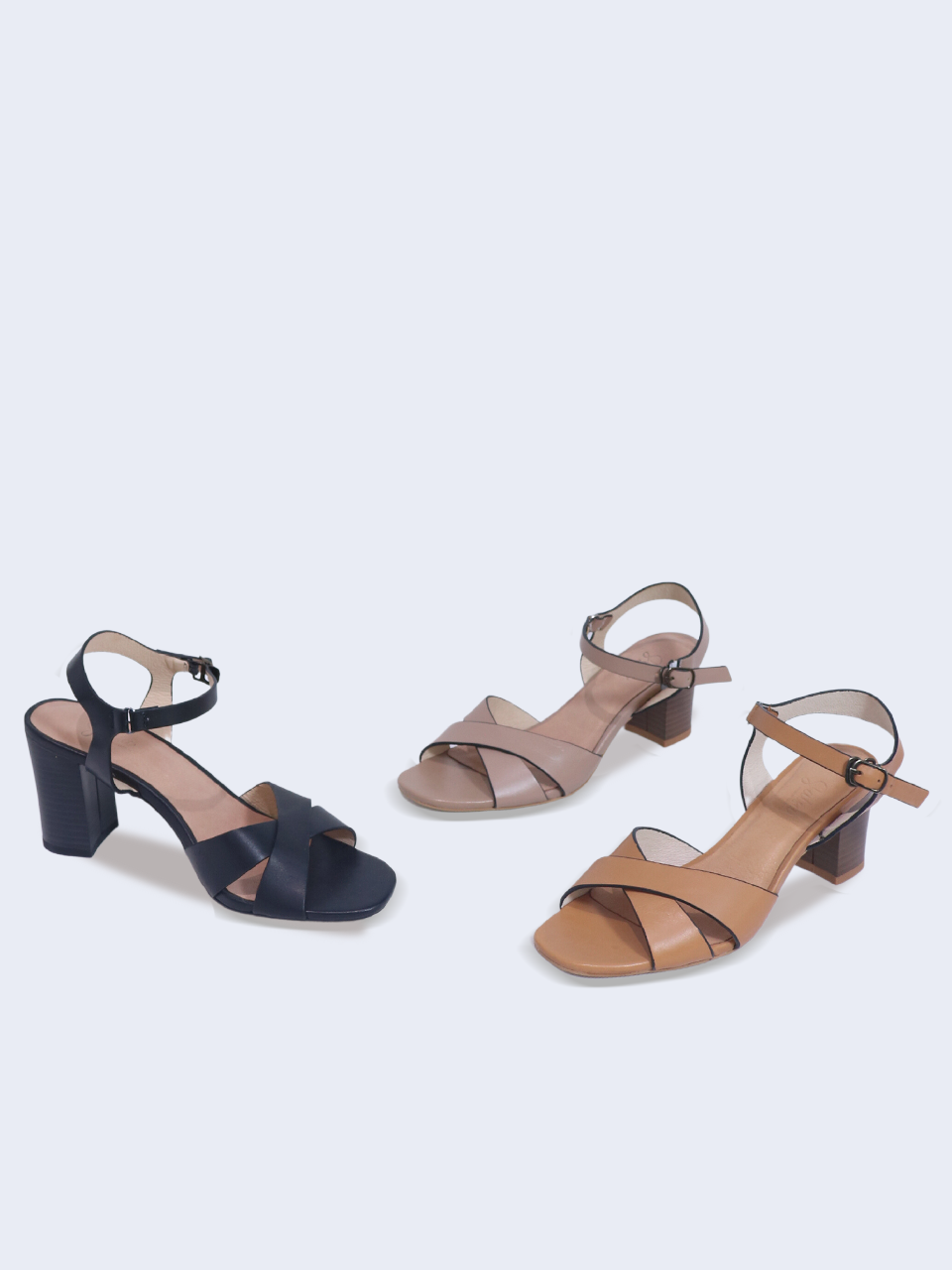 Giày Sandal nữ gót trụ 5cm da thật quai chéo SD02 - SALSA
