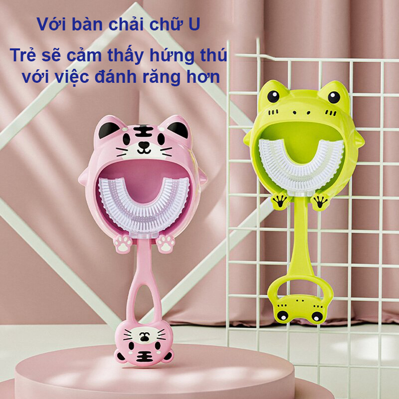 Combo 4 chi tiết bàn chải đánh răng chữ u Silicon, giá đỡ bàn chải, kem đánh răng và cốc cho bé từ 2 đến 6 tuổi Nevaki NK10