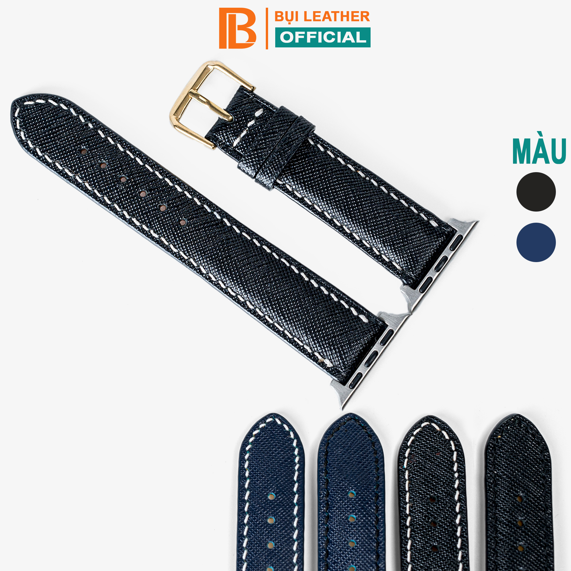 Dây apple watch da saffiano D117-da thật-khâu tay thủ công cao cấp, dây