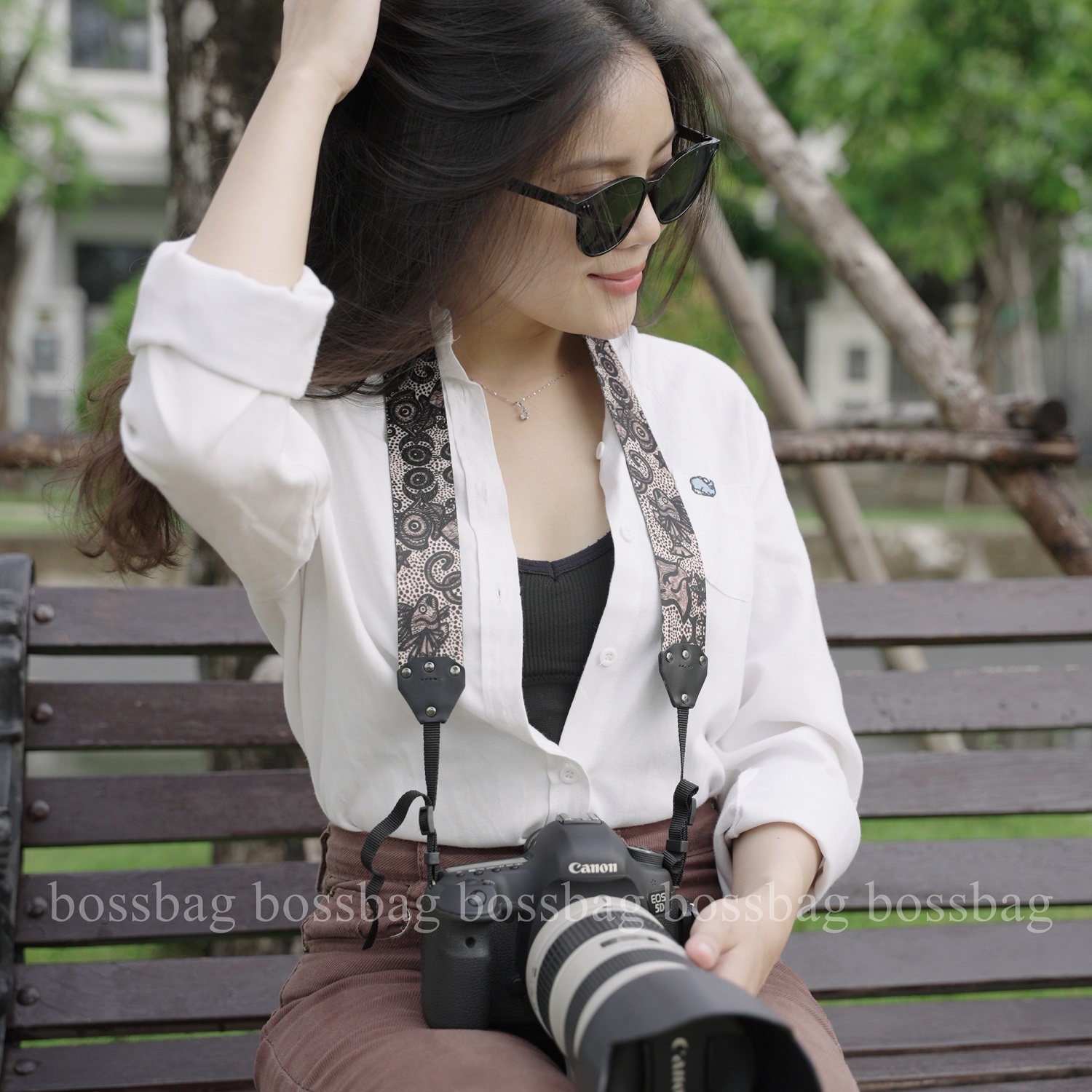 [Camera] Dây Đeo Máy Ảnh Classical Thổ Cẩm Hoa Văn Xanh