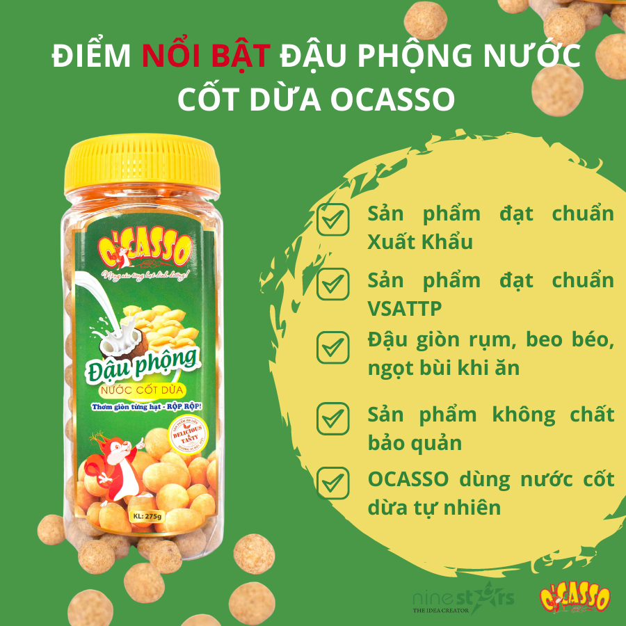 Đậu phộng nước cốt dừa (đậu phộng da cá) O'Casso thơm ngon, béo ngậy