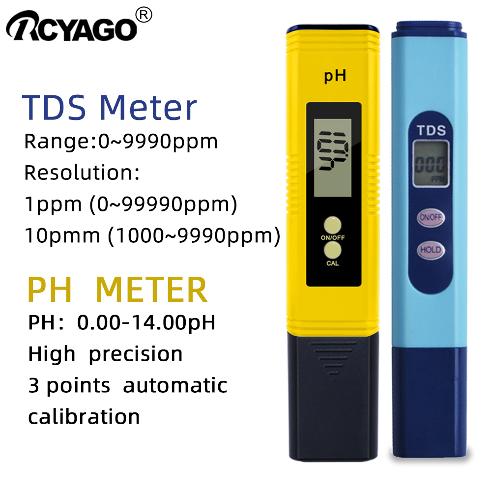RCYAGO 1pcs PH Meter + 1pcs TDS Meter Pen Water Quality Tester for Aquarium Pool Water