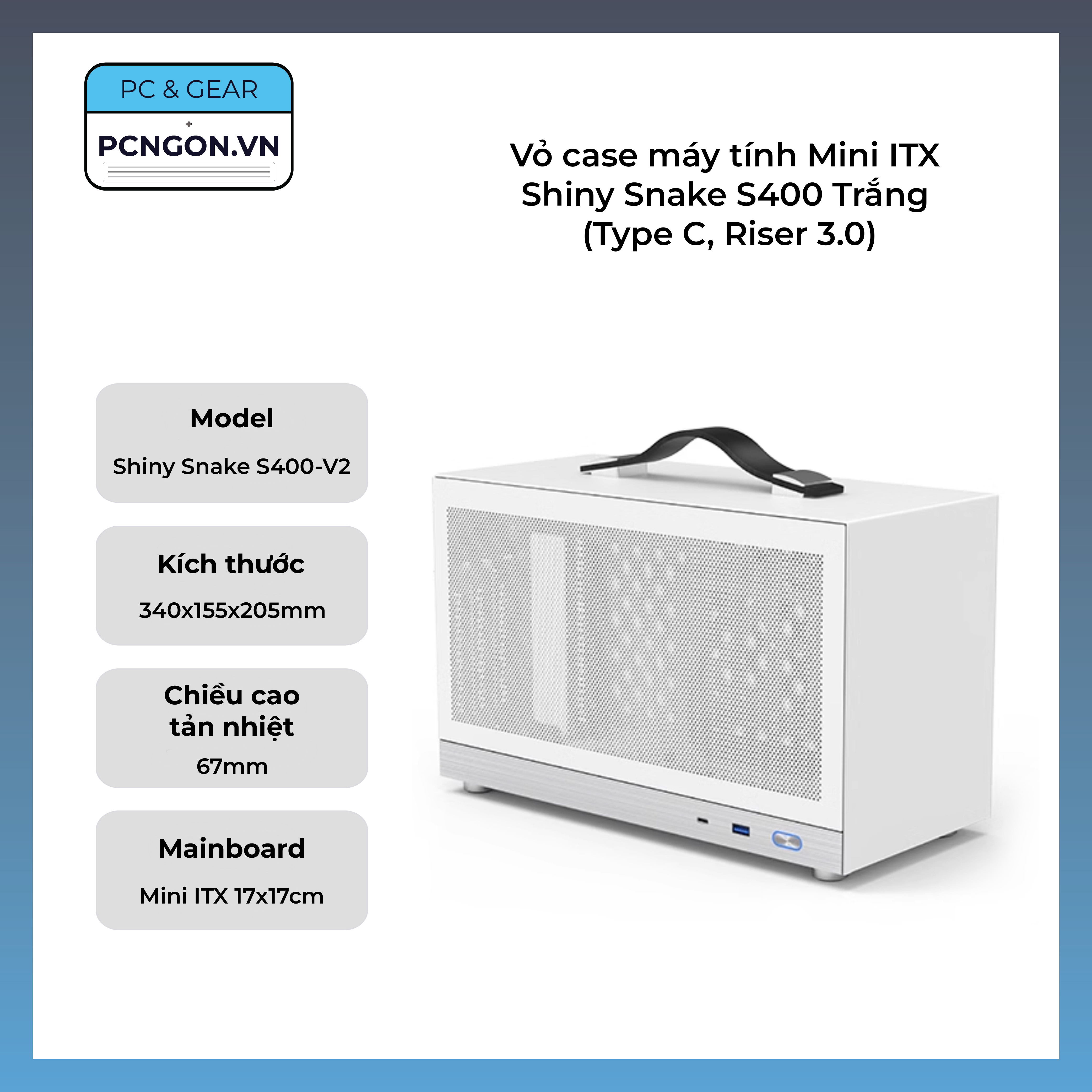 Vỏ case máy tính mini itx shiny snake s400 - trắng