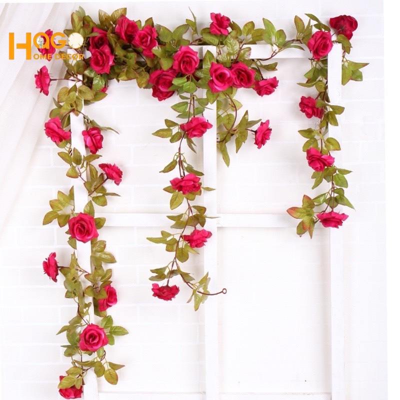Dây hoa hồng leo giả 2m3 - Dây hoa nhân tạo trang trí tường, ban công