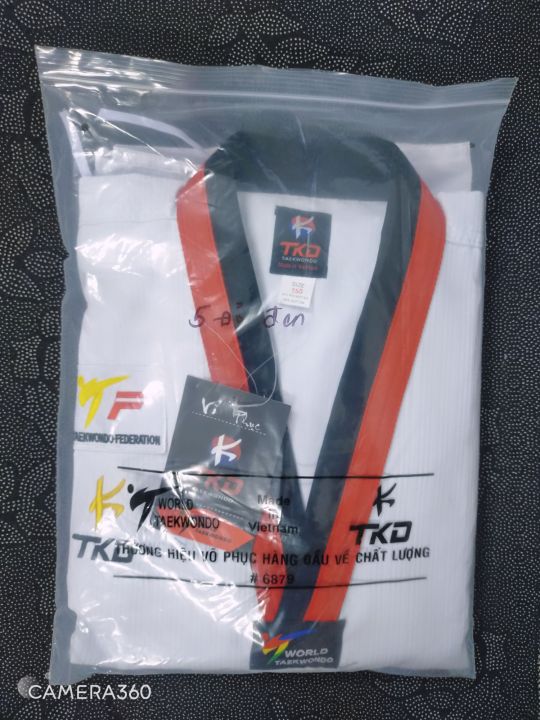 Võ phục TAEKWONDO cổ đen/đỏ đen phong trào