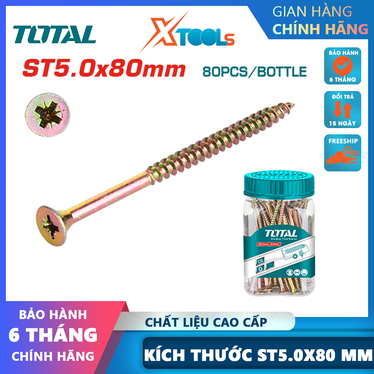 Bộ 80 vít bắt gỗ ST5.0x80mm TOTAL