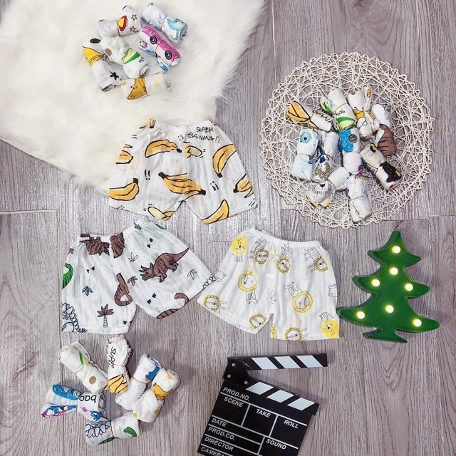 Set 5 quần đùi cho bé sơ sinh, cotton giấy hàng đẹp