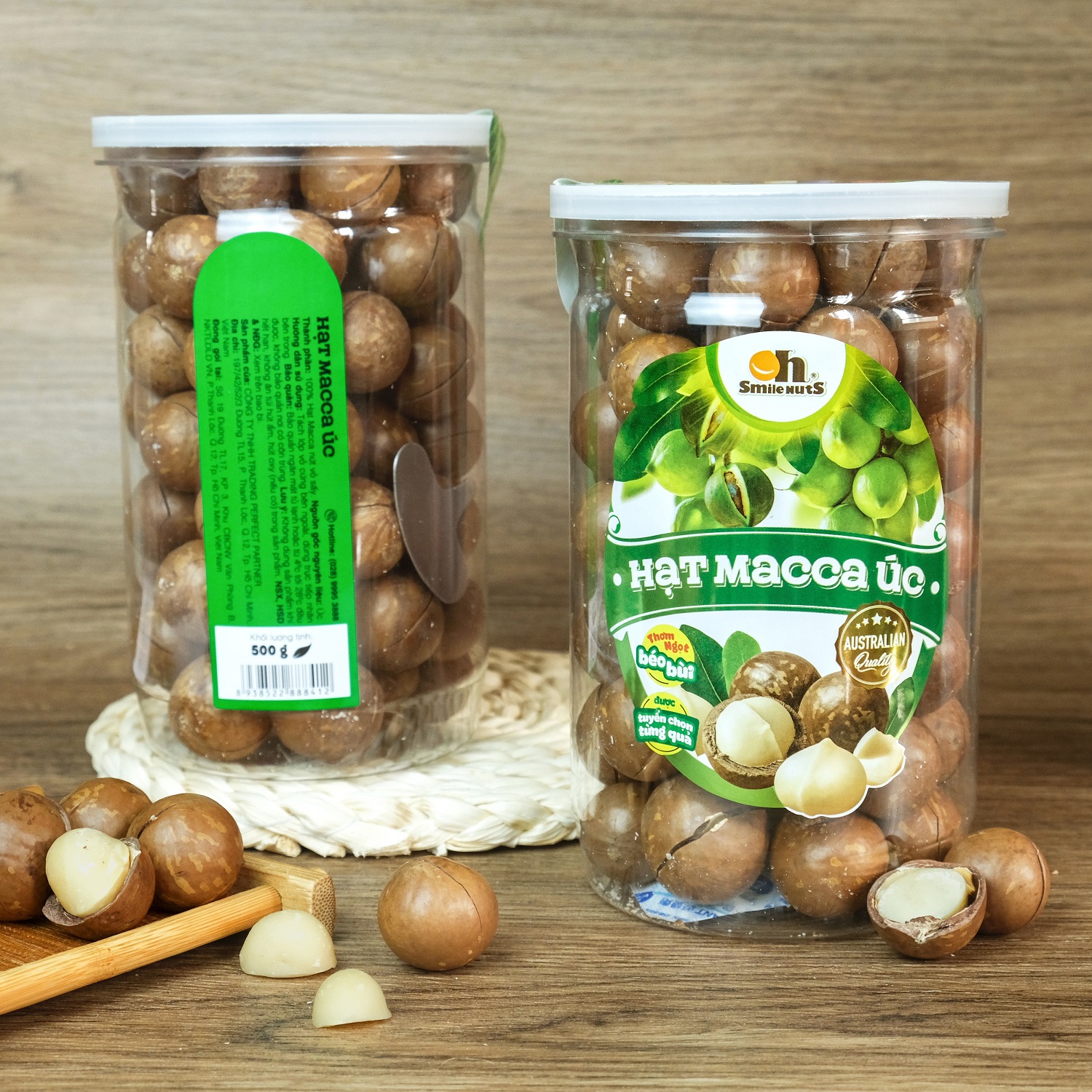 Hạt macca Úc nứt vỏ Smile Nuts hộp 500g - Kèm dụng cụ tách vỏ