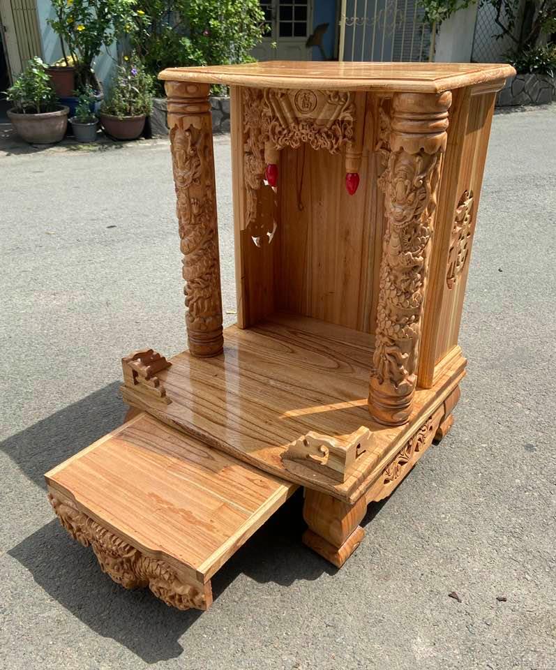 Bàn thờ thần tài gỗ xoan có cột 48 X 68CM ( Hàng đẹp )