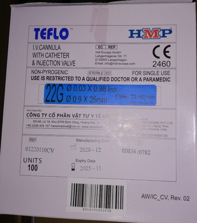 [HCM]Kim luồn tĩnh mạch Teflo (Hộp 100 cây)