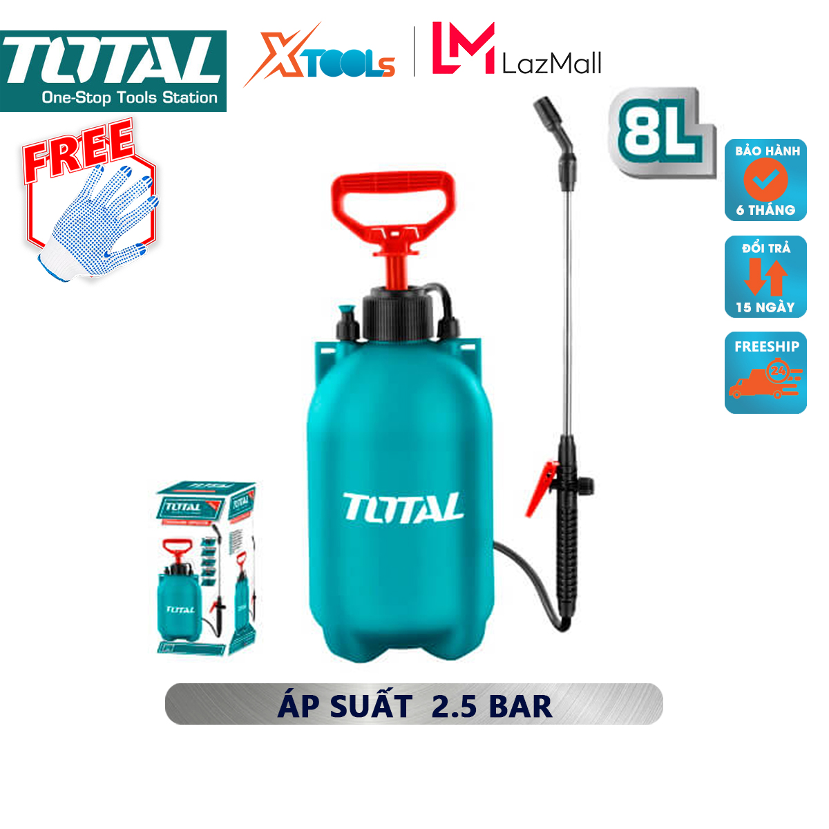 Bình phun xịt thuốc khử khuẩn total thspp3081 | bình xịt 8l dung tích bình xịt: 8l, áp suất: 2.5 bar, dùng để phun xịt thuốc, phun nước tưới cây