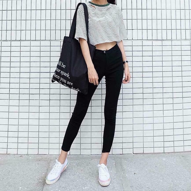 Quần Skinny 9 Tấc Trơn Trắng/Đen