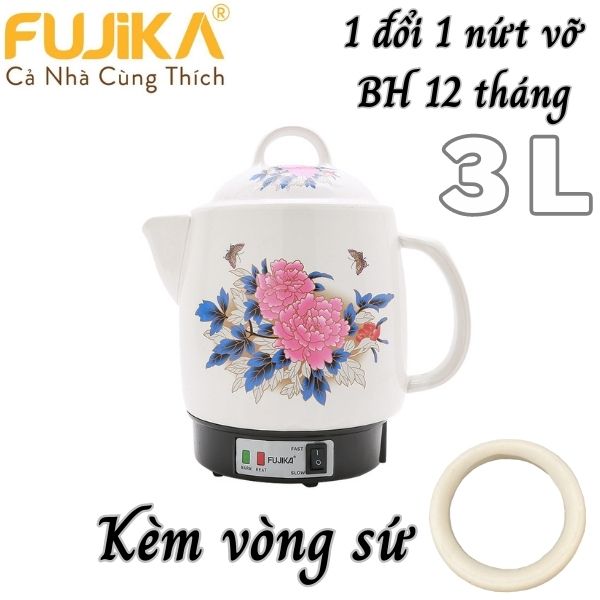 Ấm sắc thuốc điện fujika 3 lít màu trắng gốm sứ bát tràng - có hỏa tốc - 1 đổi 1 nếu nứt vỡ - bảo hành 12 tháng