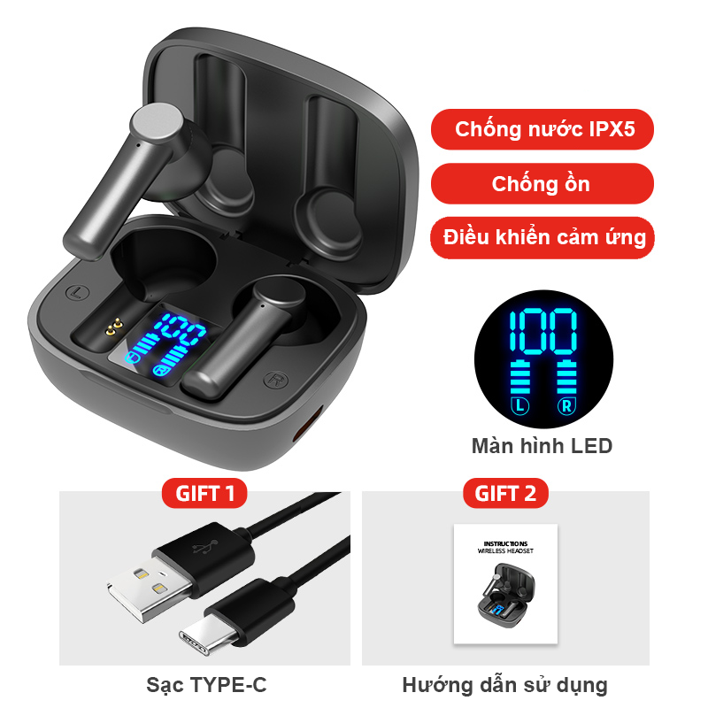 Tai nghe Bluetooth 5.0 không dây Bluetooth chống nước Tai nghe âm thanh nổi TWS  Hàng Chính Hãng PKCB