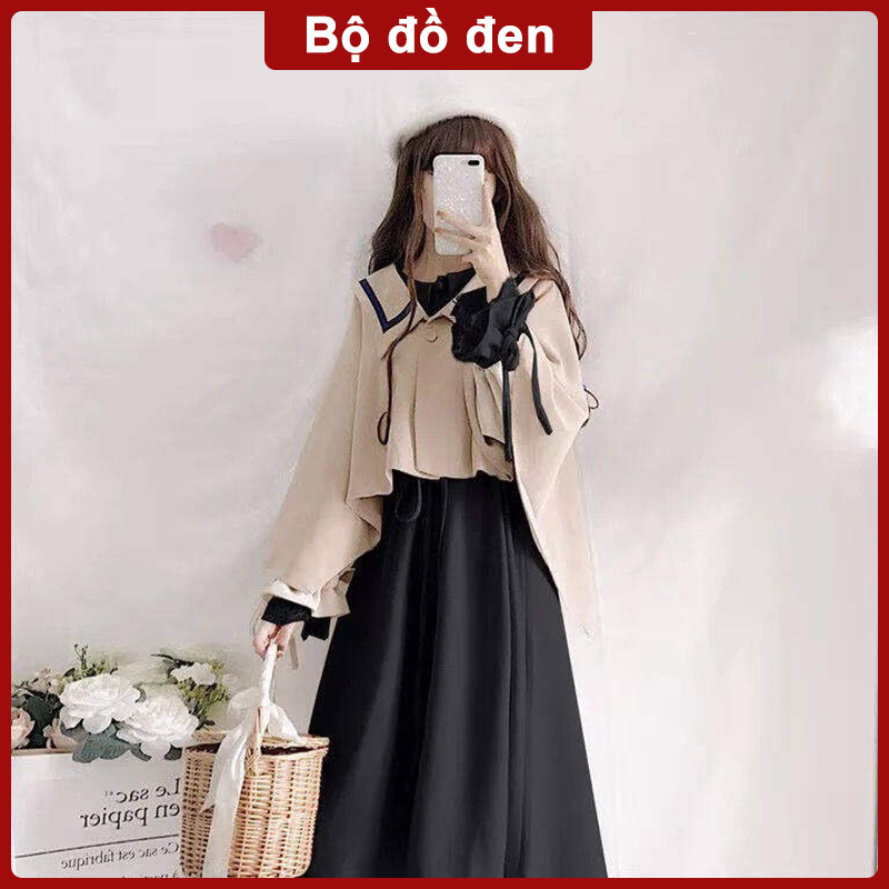 Japanese Dress Suit Female Student Doll Collar Dress Cape Shawl 2021 Autumn Two-piece Suit