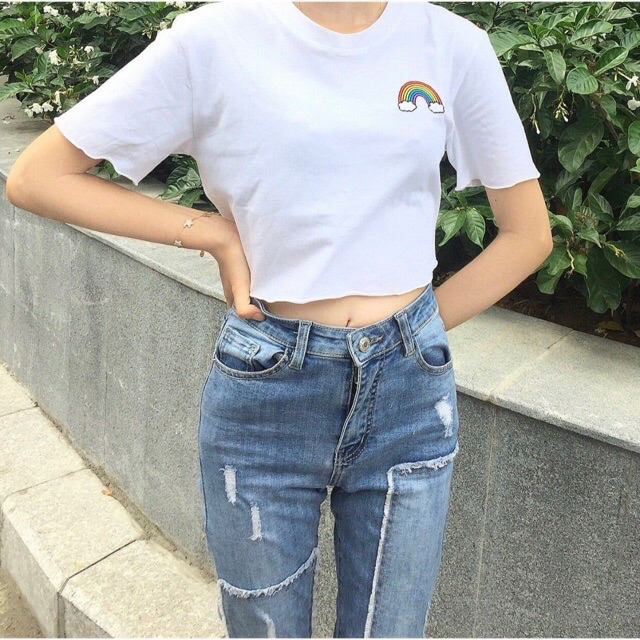 Áo croptop Thêu Cầu vồng