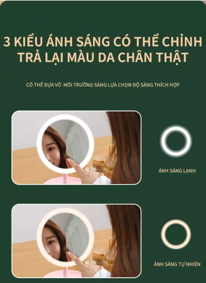 USB rechargeable LED makeup mirror (multicolor)-[stylish makeup mirror touch up mirror cute makeup mirror folding Mirror]
