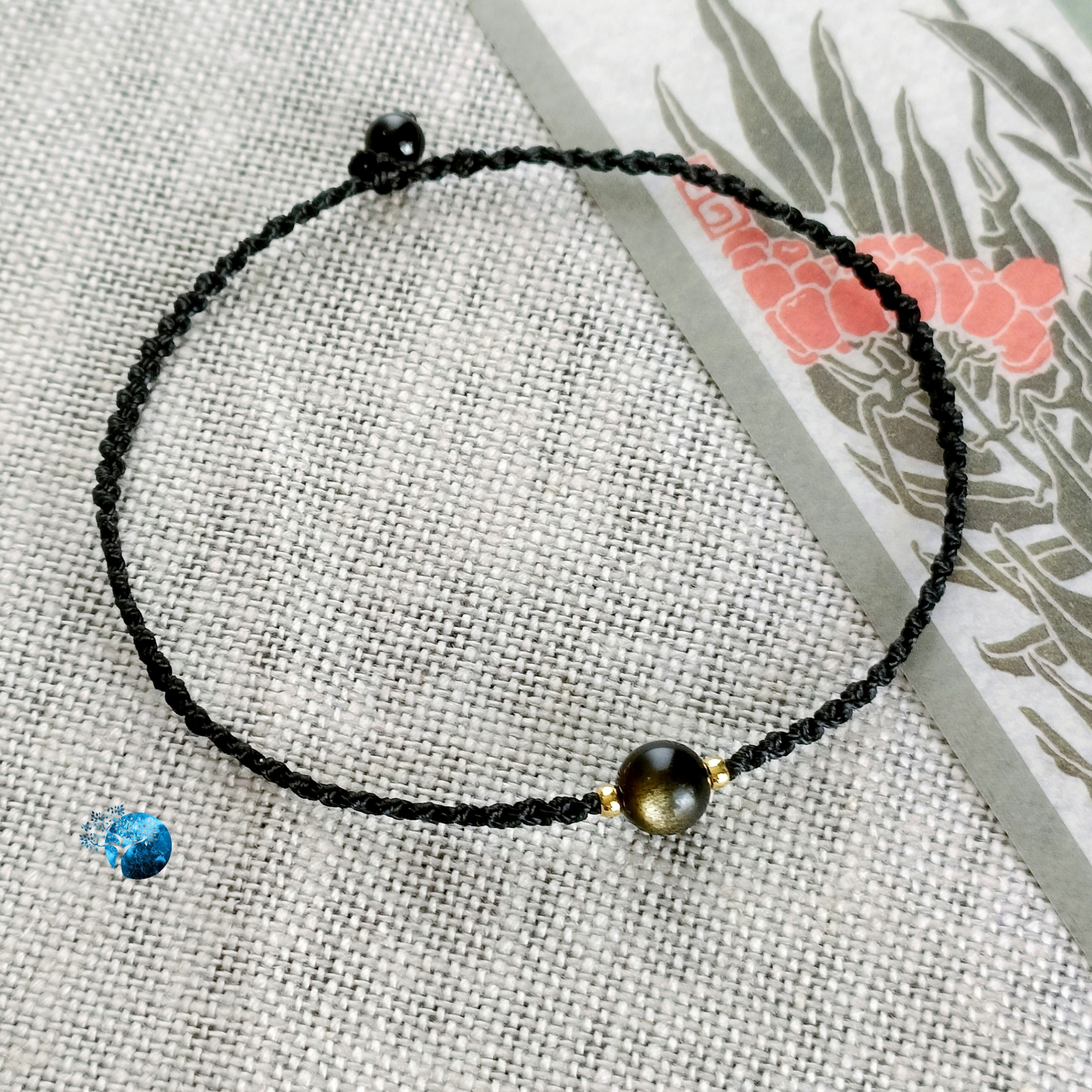 Vòng tay tết dây đá golden obsidian