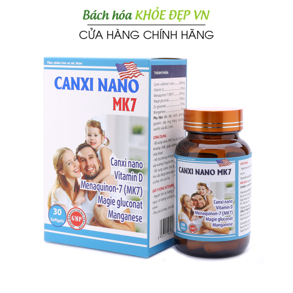 Viên Uống Bổ Sung Canxi Nano MK7 phát triển chiều cao, chắc khỏe xương và răng, giảm loãng xương - Hộp 30 viên nhập khẩu