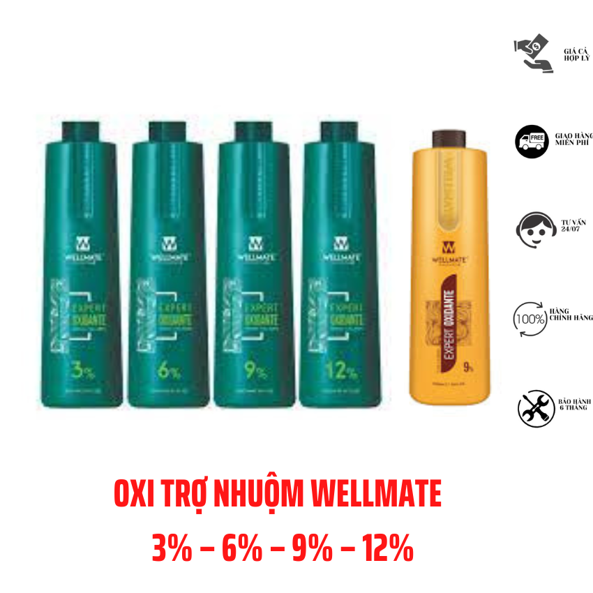 [Freeship] Oxy trợ nhuộm Wellmate 12% - 9% - 6% - 3% giúp lên màu nhuộm chuẩn bền màu, không rát da đầu 1000ml