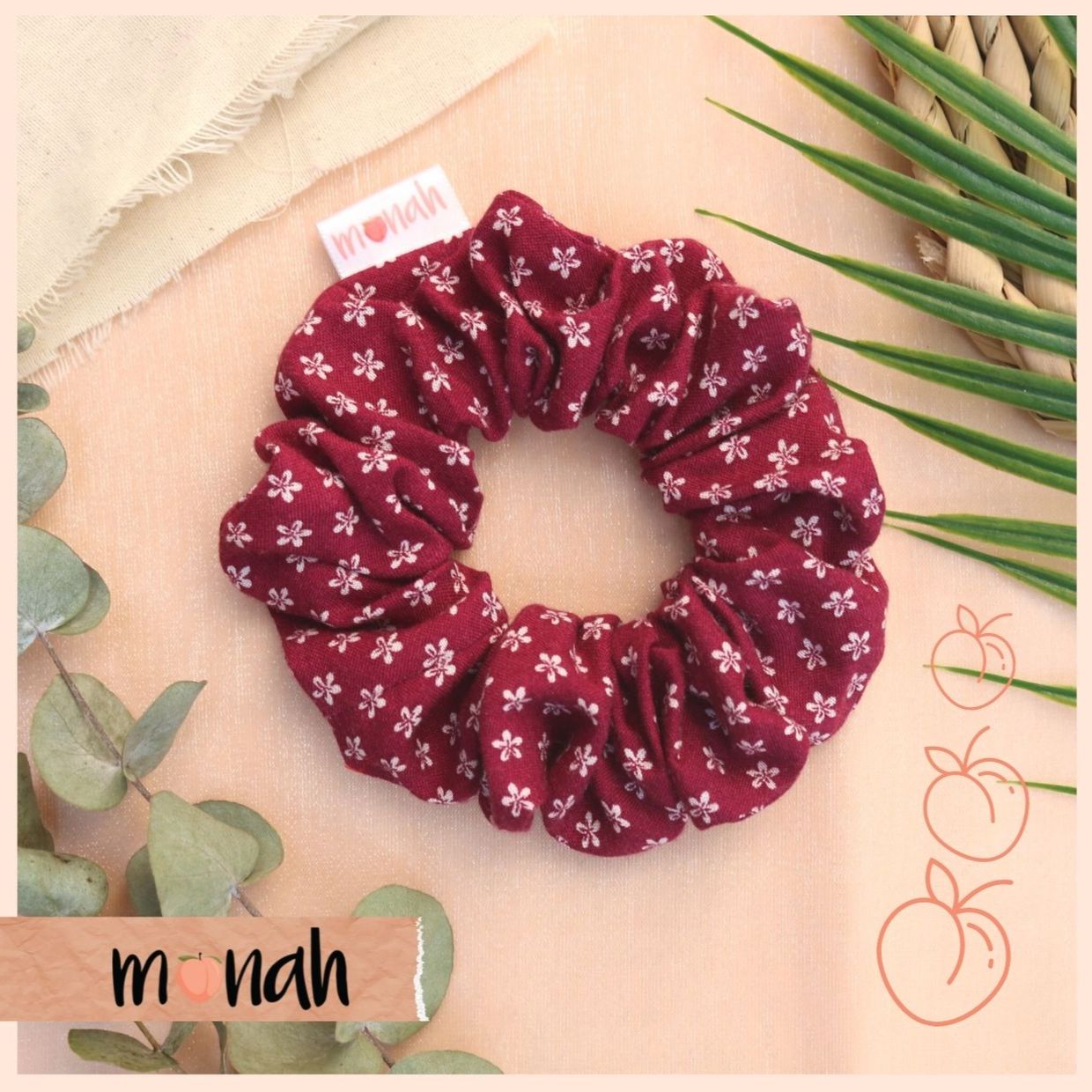 [HCM]Dây buộc tóc cột tóc scrunchie vải tôn mát lạnh họa tiết hoa đỏ cổ điển
