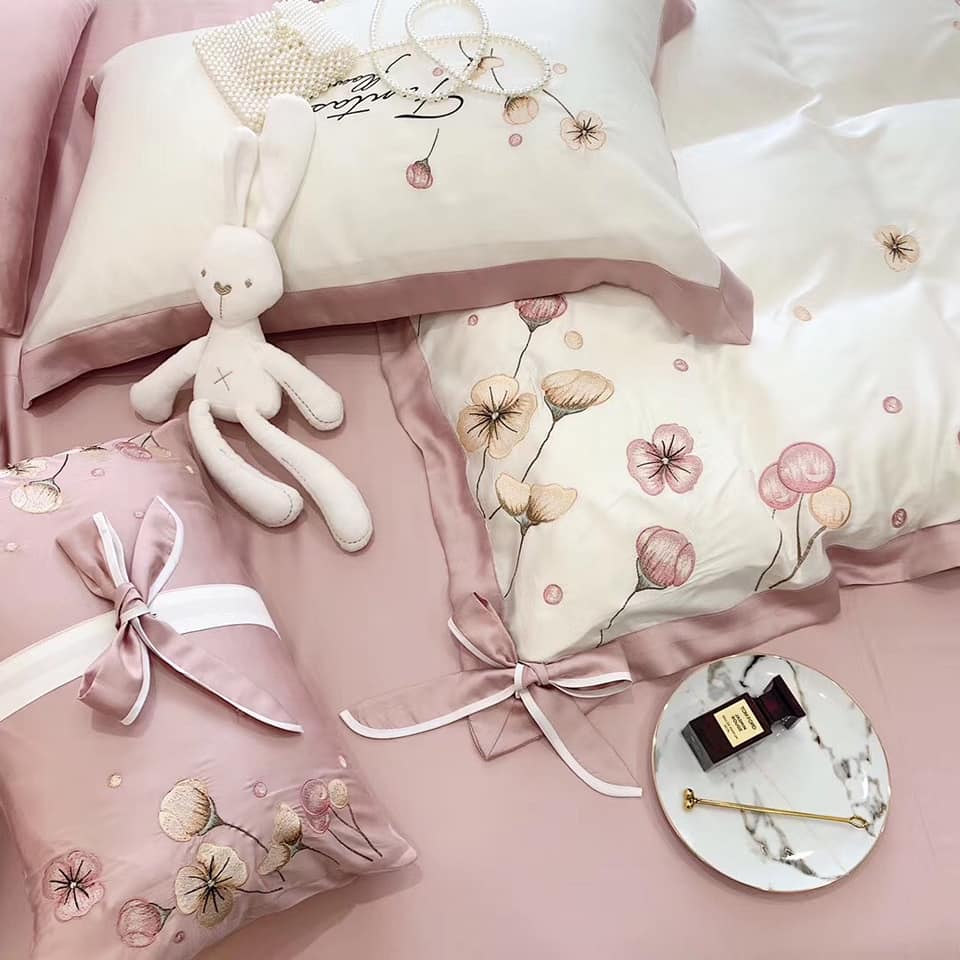 Bộ chăn ga gối lụa tencel 100s hoa bồ công anh cao cấp