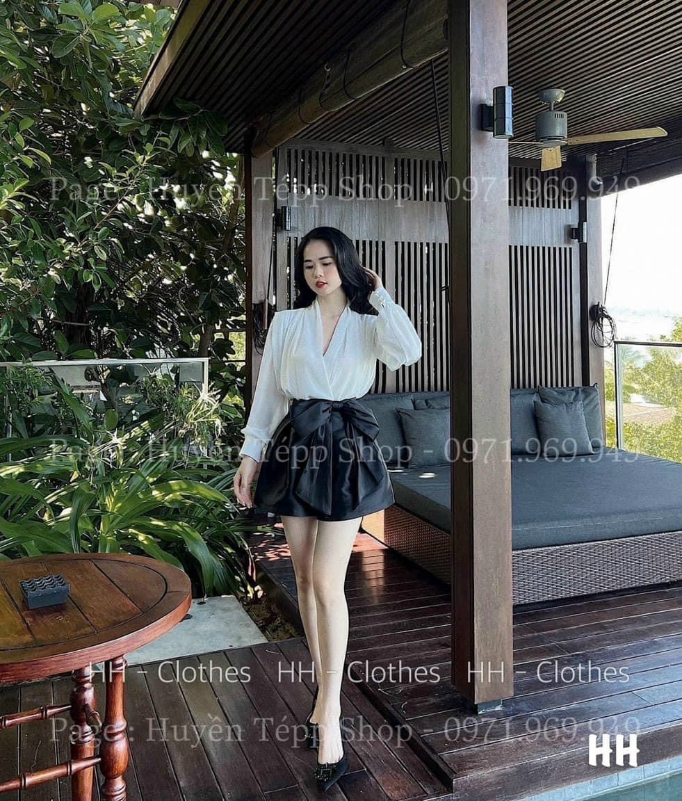 Set Áo Sơmi Lụa Mix Quần Tapa Nơ Xinh Xắn