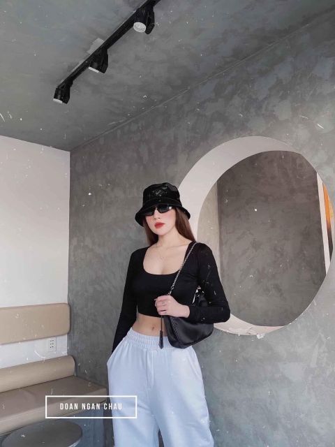 [Ảnh thật] Áo croptop thun gân tay dài hở lưng