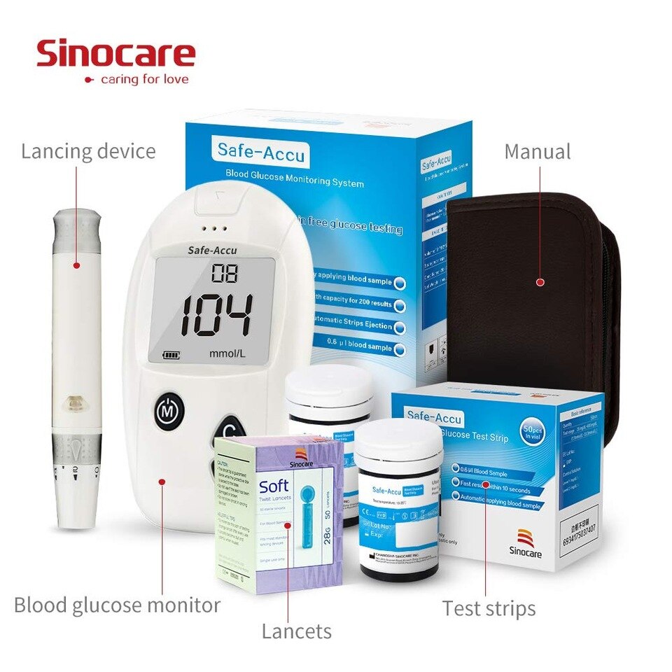 Máy Đo Đường Huyết Sinocare Safe Accu (50 Que Và 50 Kim)